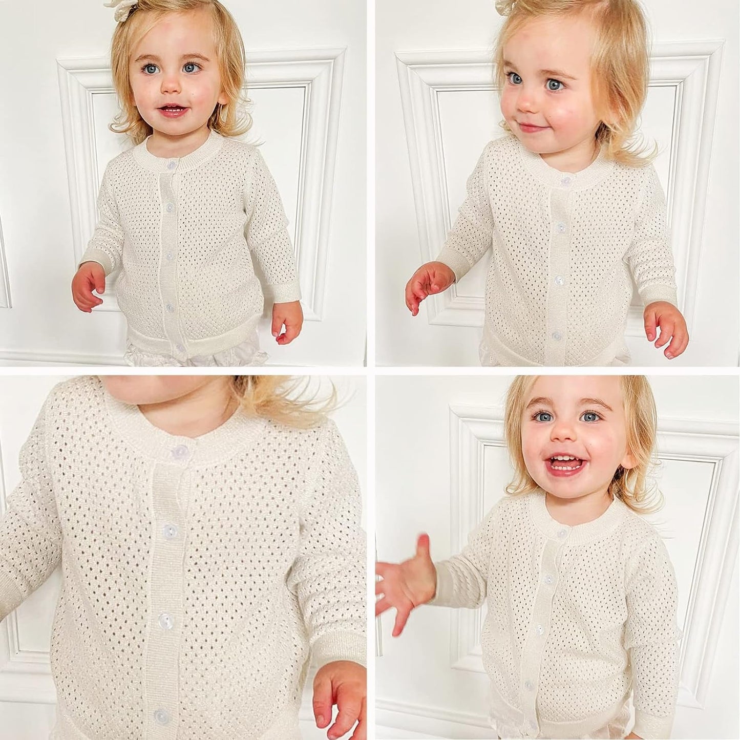 Baby Girl White Sweater Knitted Cardigan for Toddler 1-7Years Open Front Coats Spring Summer Kids Solid Jacket White 12-18Months
