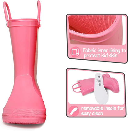 Kids Rain Boots, Toddler Girls & Boys Rain Boots Waterproof Memory Foam Insole and Easy-On Handles