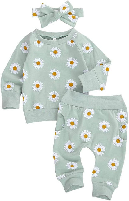 0-24M Flower Newborn Infant Baby Girl Clothes Set Long Sleeve Sweatshirts Tops Pants Outfits