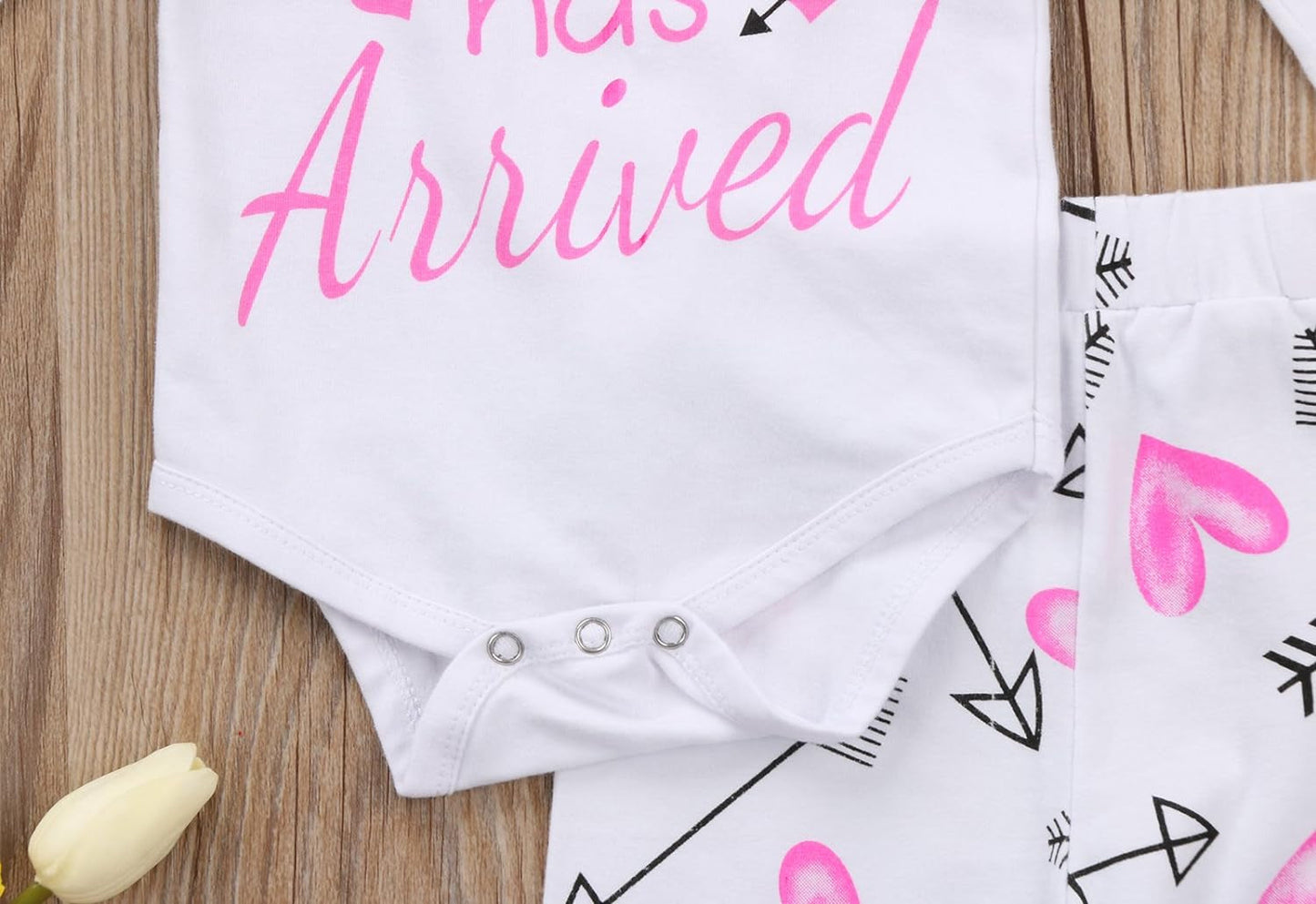 4 Pcs Baby Girls Pants Set Newborn Infant Toddler Letter Romper Arrow Heart Pants Hats Headband Clothes
