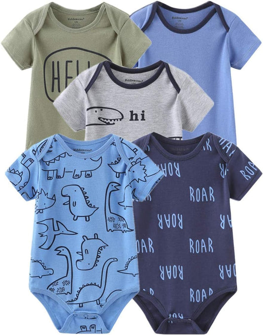 Newborn Baby Unisex Cotton Bodysuits 0-12 Months Baby Gift 5-Pack Baby Clothes