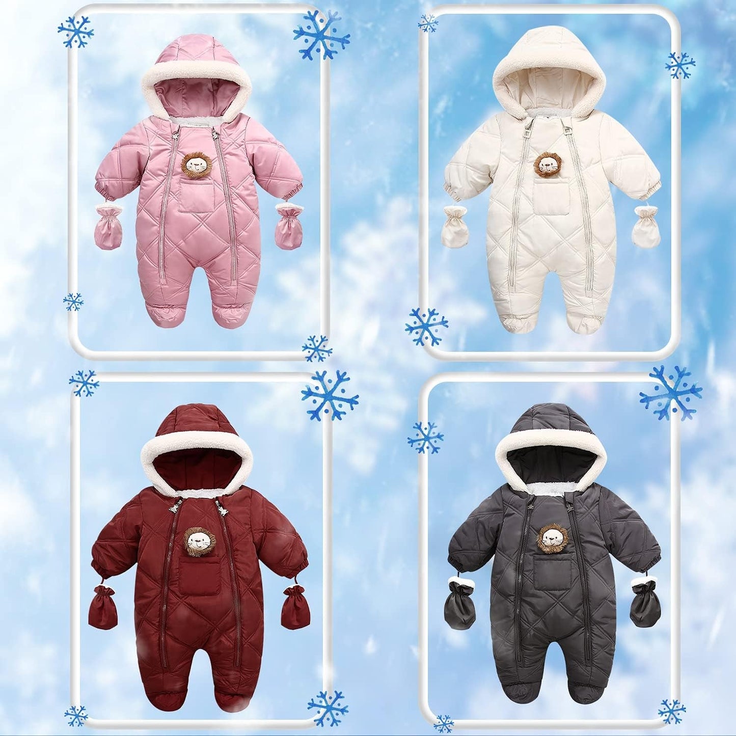 Infant Baby Winter Snowsuit Coat Romper Hooded Footie Outwear Warm Jumpsuit for Girls Boys 6-24 Months