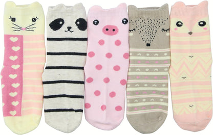Kids Toddler Big Little Girls Fashion Cotton Crew Cute Socks -5 Pairs
